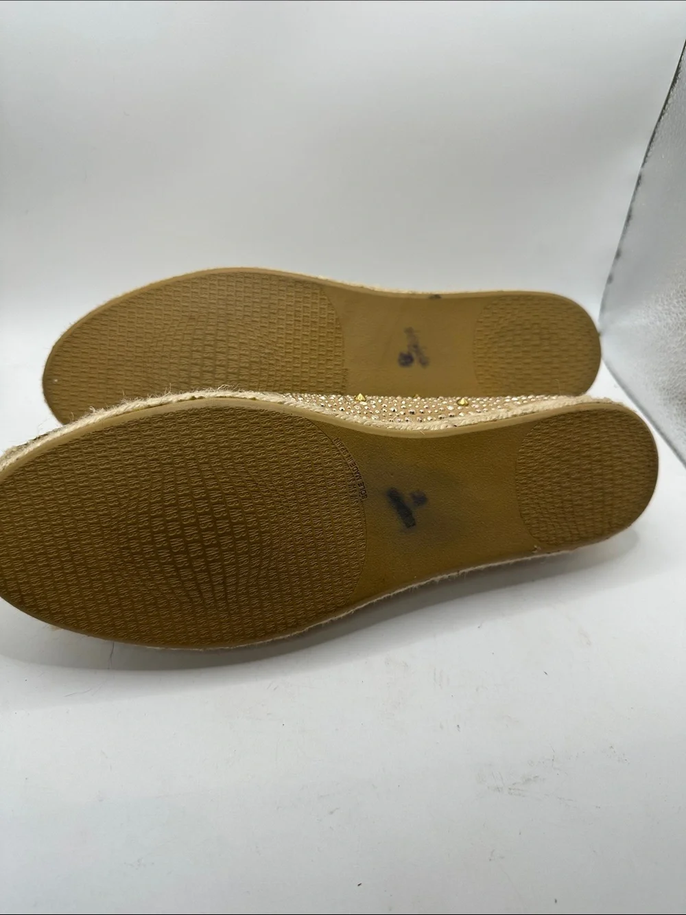 Stuart Weizman Embellished Tan Espadrille Flats with Crystal Accents size 11 M